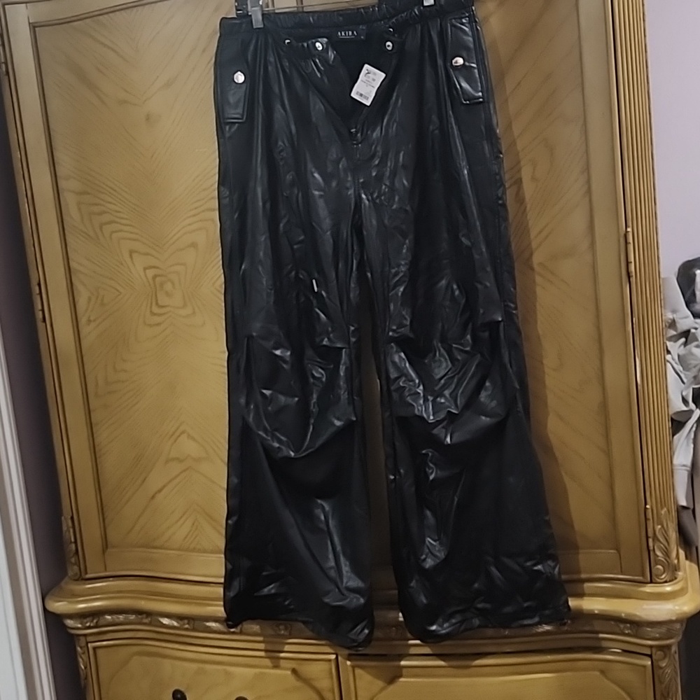 Faux leather parachute pant